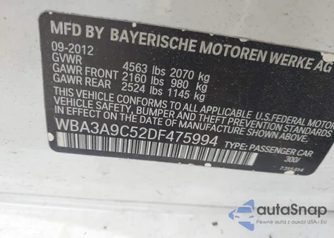 2013 BMW 335I from USA, damaged, VIN WBA3A9C52DF475994